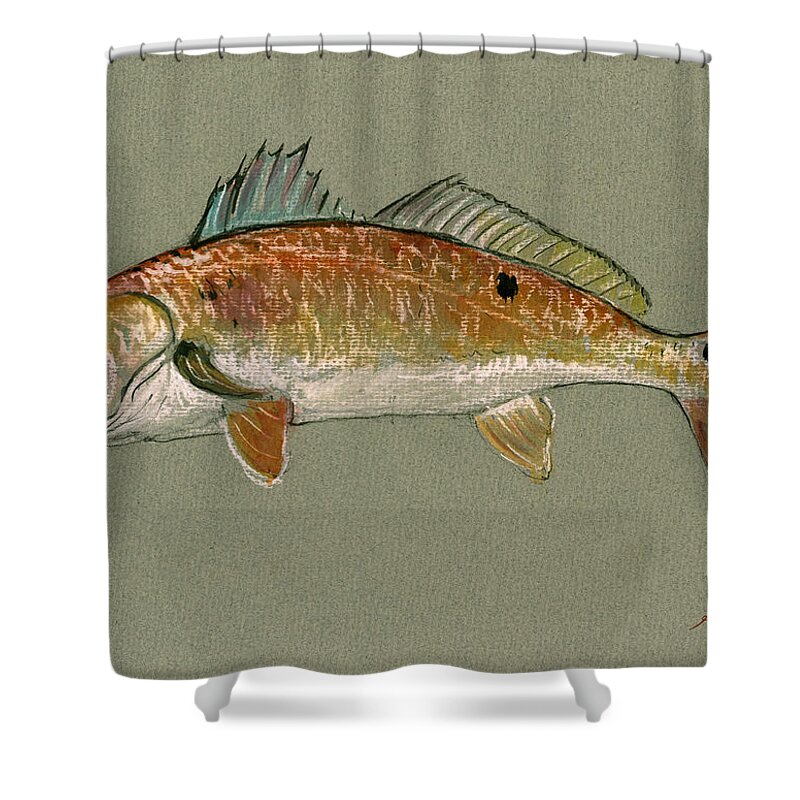 Redfish Watercolor Shower Curtain featuring the painting Redfish watercolor painting by Juan Bosco