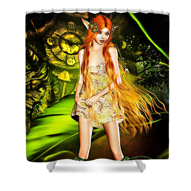 Fairy Shower Curtain featuring the digital art Redhead Forest Pixie by Alicia Hollinger