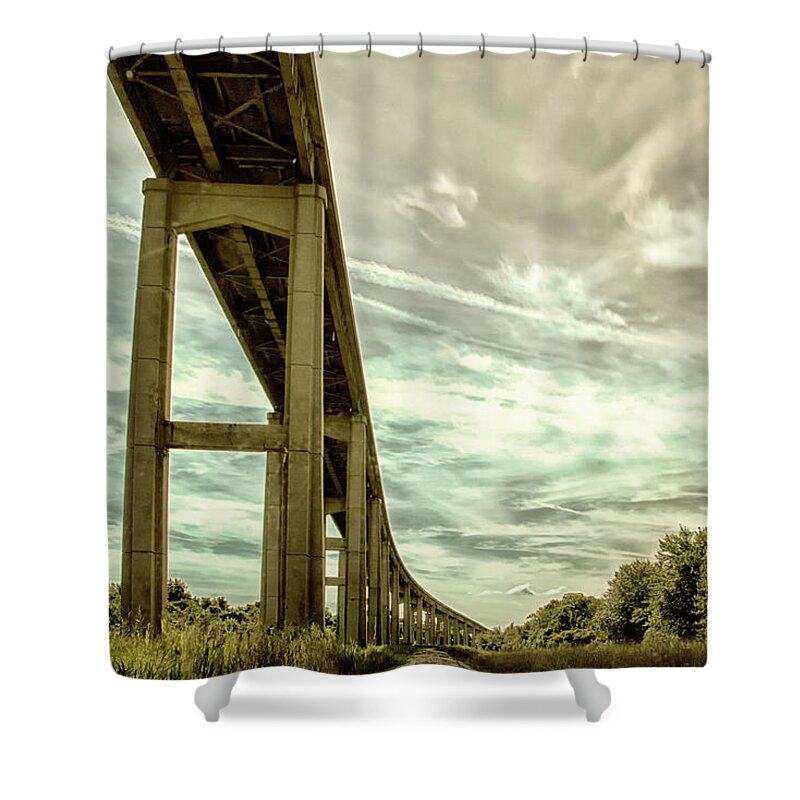 Rural Shower Curtain featuring the photograph Reedy Point Bridge Against Sky Abstract Rural Landscape Photograph by PIPA Fine Art - Simply Solid