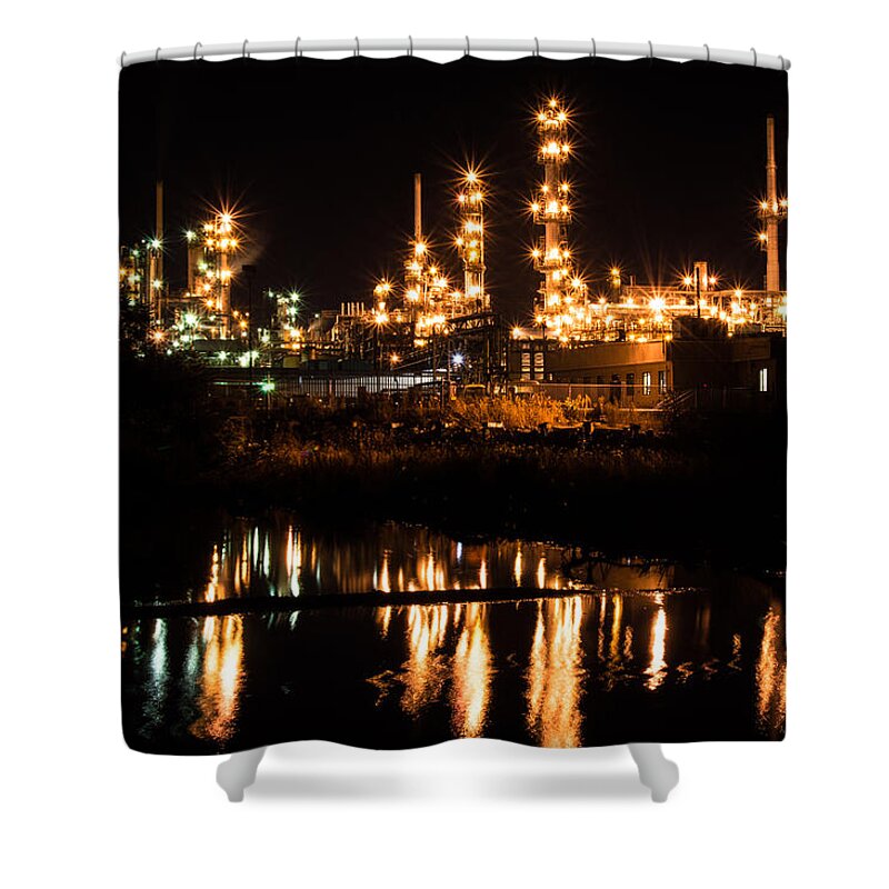 Refinery Shower Curtain featuring the photograph Refinery At Night 1 by Stephen Holst