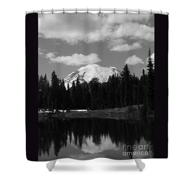 Lakes Shower Curtain featuring the photograph Mt. Rainier Reflection in Black and White by Charles Robinson