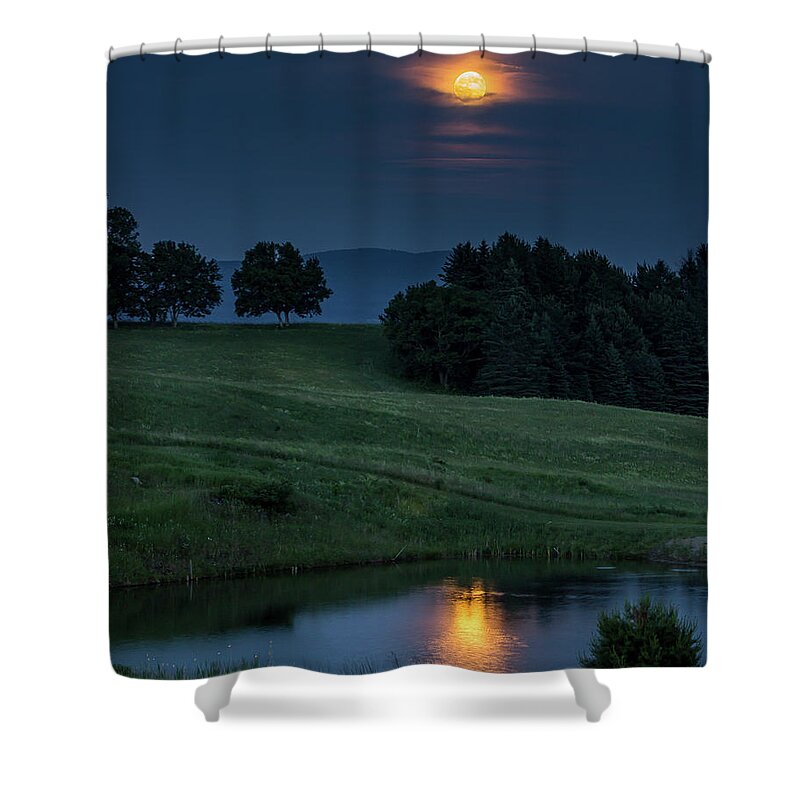 Moon Shower Curtain featuring the photograph Reflection on the Summer Solstice Full Moon by Tim Kirchoff