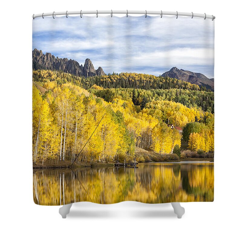 Autumn Shower Curtain featuring the photograph Reflection with Ophir Needles II by Denise Bush