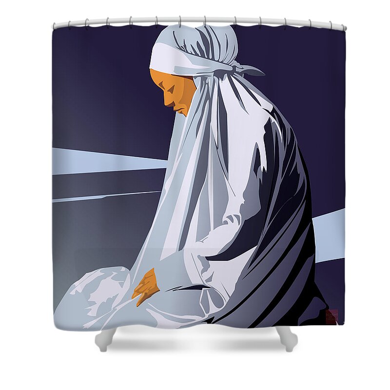  Shower Curtain featuring the digital art Reflections at Fajr by Scheme Of Things Graphics