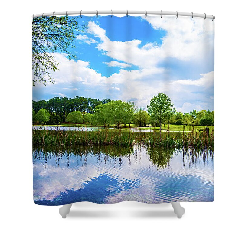 Alabama Shower Curtain featuring the photograph Reflections on a Spring Pond by James-Allen