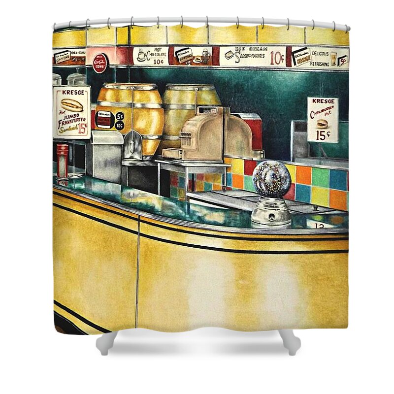 Lunch Counter Shower Curtain featuring the drawing Reflections Passed by David Neace