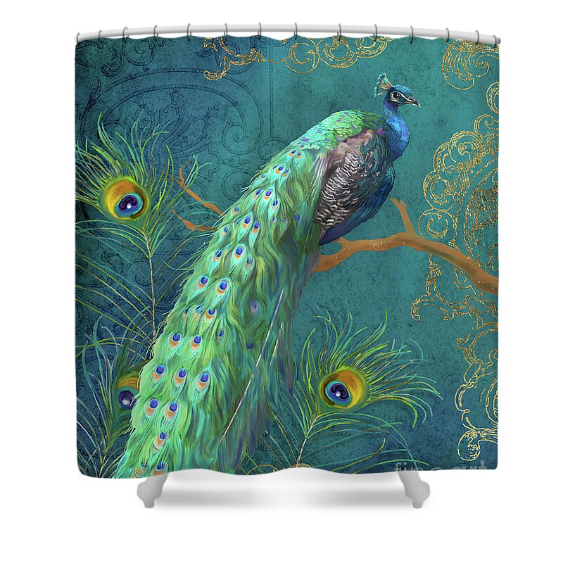Peacock Shower Curtain featuring the painting Regal Peacock 3 Midnight by Audrey Jeanne Roberts