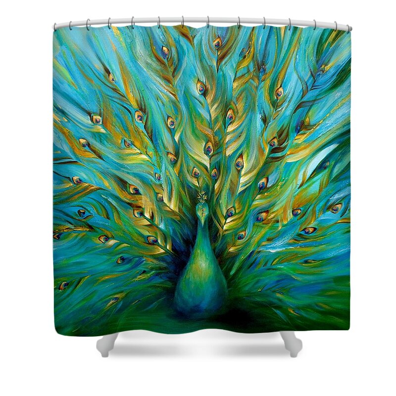 Peacock Shower Curtain featuring the painting Regal Peacock by Dina Dargo
