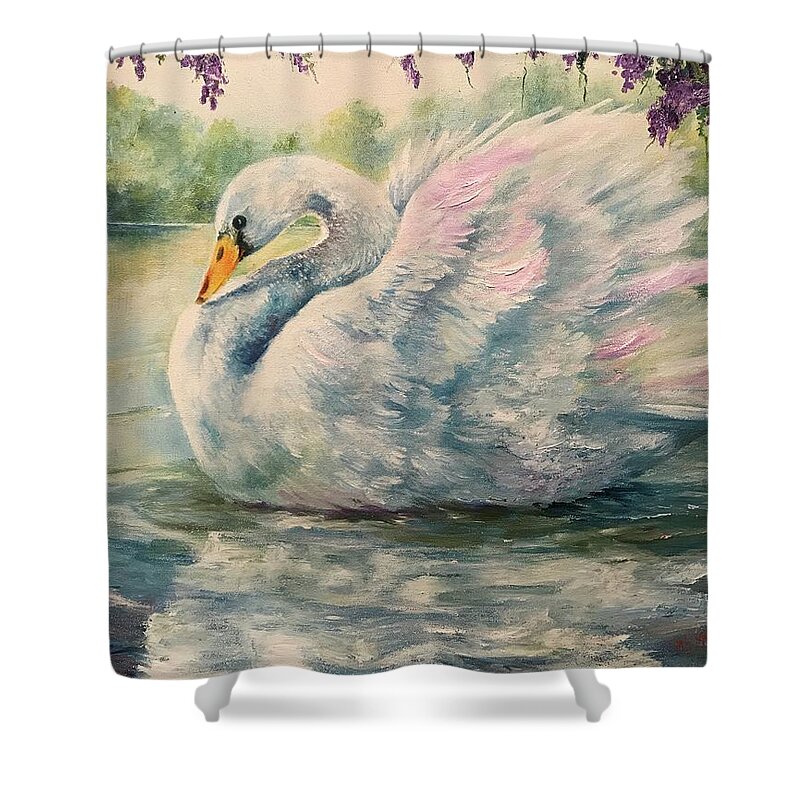 Swan Shower Curtain featuring the painting Regal Swan by ML McCormick