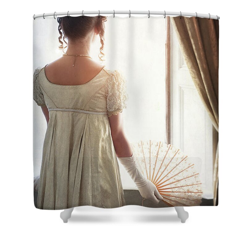 Regency Shower Curtain featuring the photograph Regency Woman Looking Out Of The Window by Lee Avison