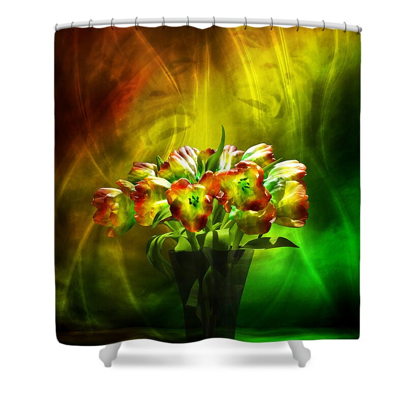 Colorfull Tulip Shower Curtain featuring the digital art Reggae tulips by Johnny Hildingsson