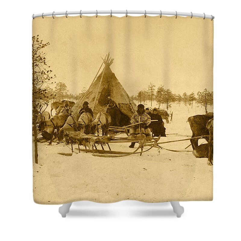 Russia Shower Curtain featuring the photograph Reindeer Camp in the Russian Subarctic by Pekka Sammallahti