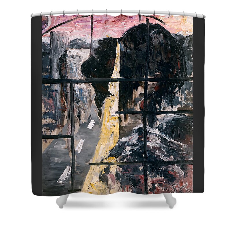 Abstract Shower Curtain featuring the painting Reinvention by Carlos Flores