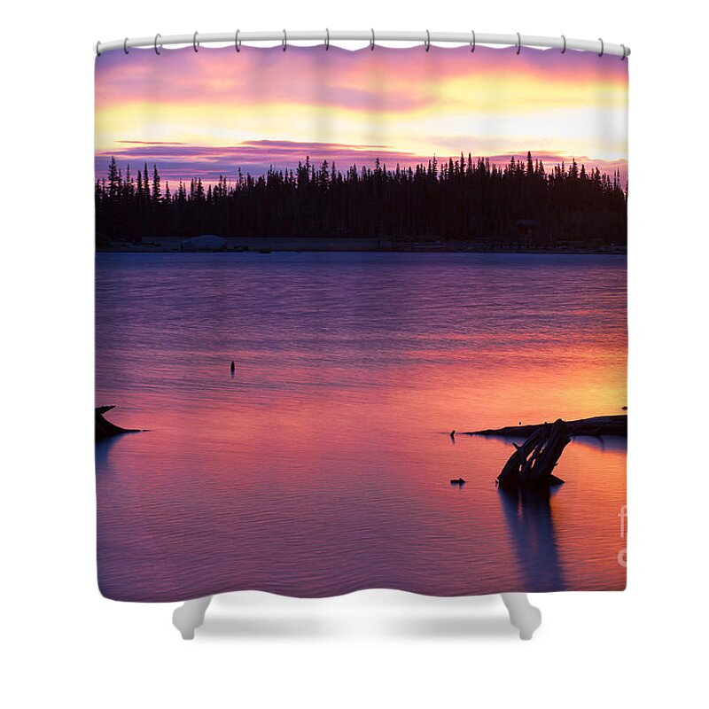 Sunrise; Sunrise Reflection Shower Curtain featuring the photograph Relative Calm by Jim Garrison