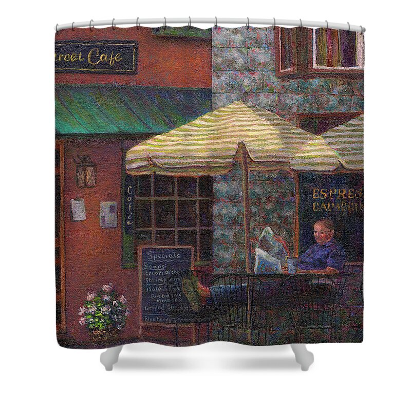 Man Shower Curtain featuring the painting Relaxing at the Cafe by Susan Savad