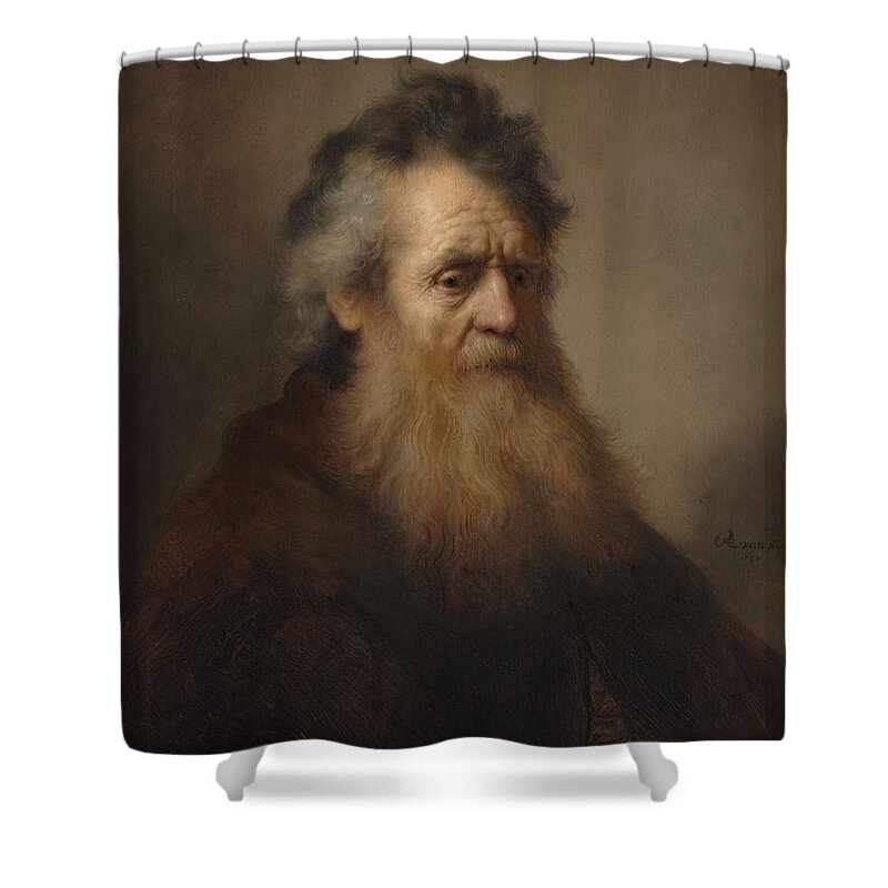 Rembrandt Bearded Old Man Shower Curtain featuring the painting Rembrandt Bearded old man by MotionAge Designs