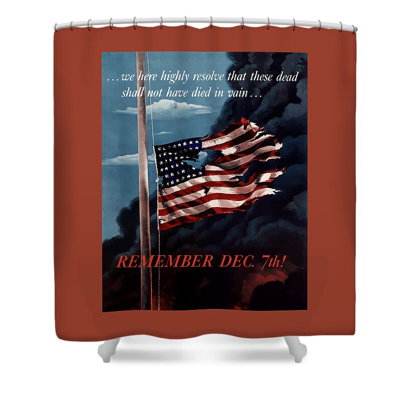 American Flag Shower Curtain featuring the painting Remember December Seventh by War Is Hell Store