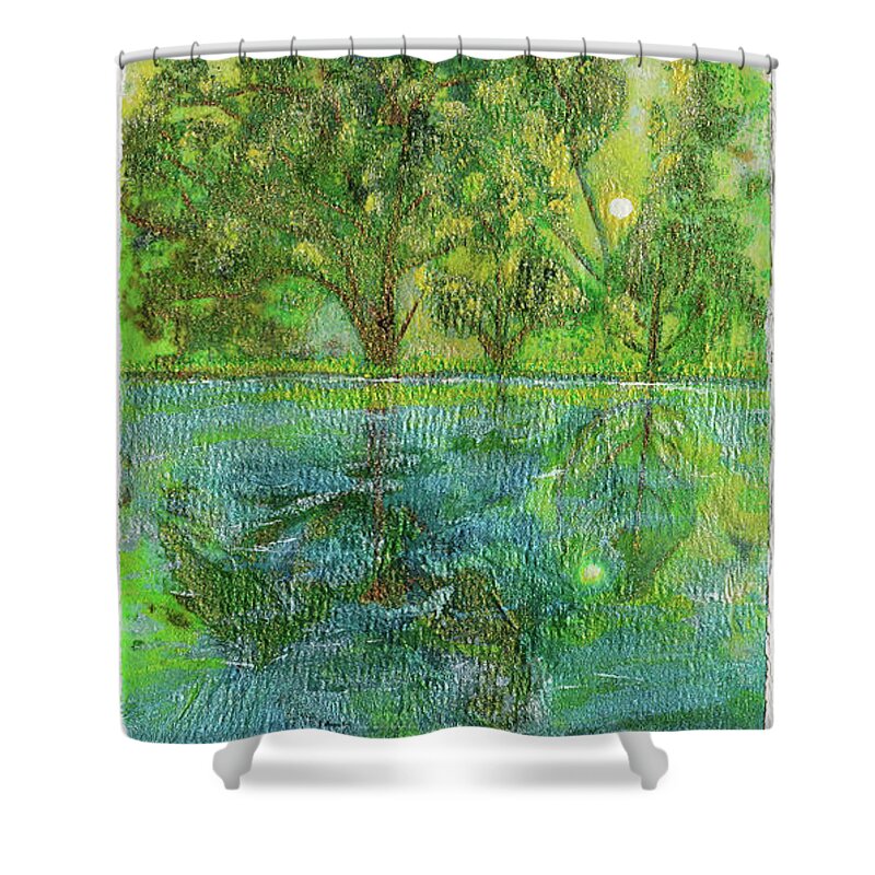 Water Shower Curtain featuring the painting Remembering A Happy Place by Donna Blackhall
