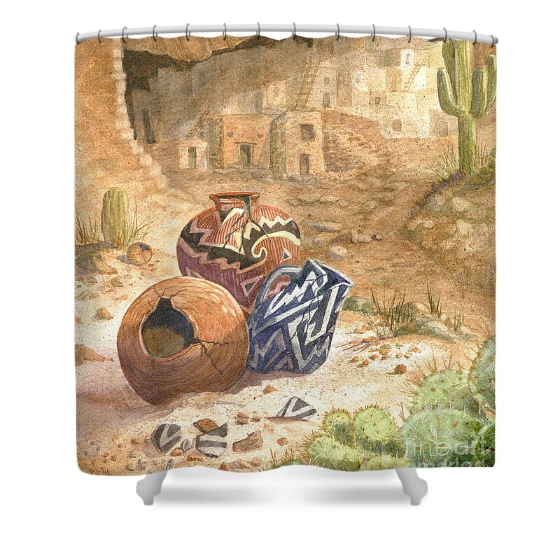 Anasazi Shower Curtain featuring the painting Remnants Of The Ancient Ones by Marilyn Smith
