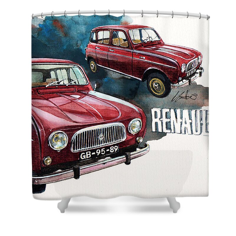 Renault 4l (1966) Shower Curtain featuring the painting Renault 4L by Yoshiharu Miyakawa