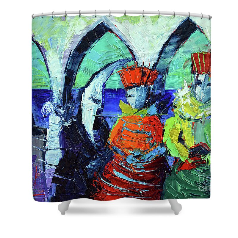 Rendez-vous In Venice Shower Curtain featuring the painting Rendez-vous In Venice by Mona Edulesco