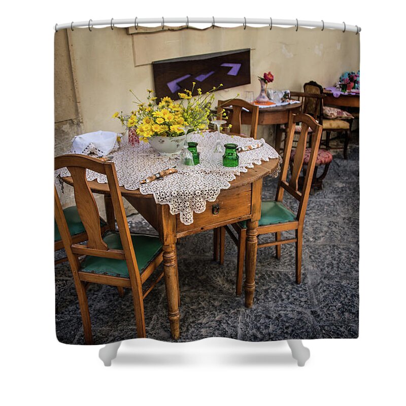  Shower Curtain featuring the photograph Restaurant in Sicily by Patrick Boening