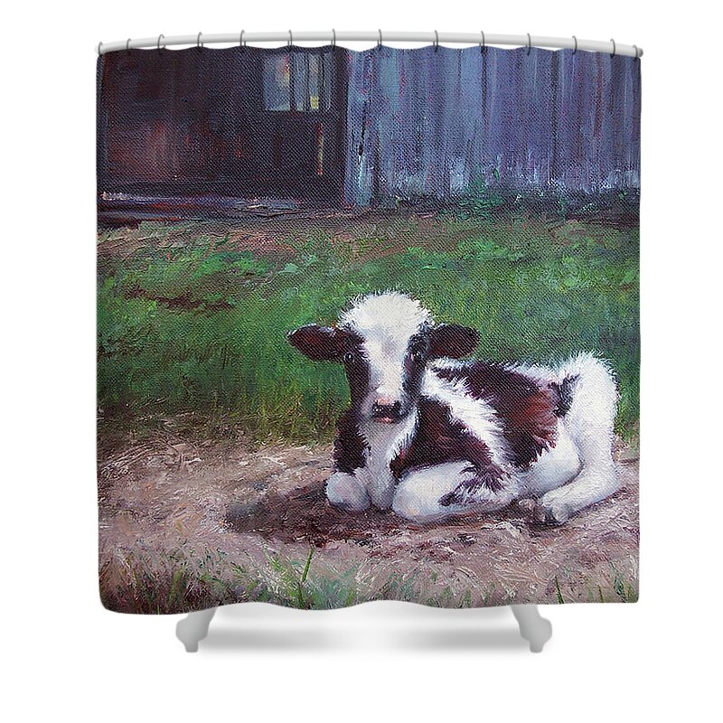 Calf Shower Curtain featuring the painting Resting Calf by Marie Witte