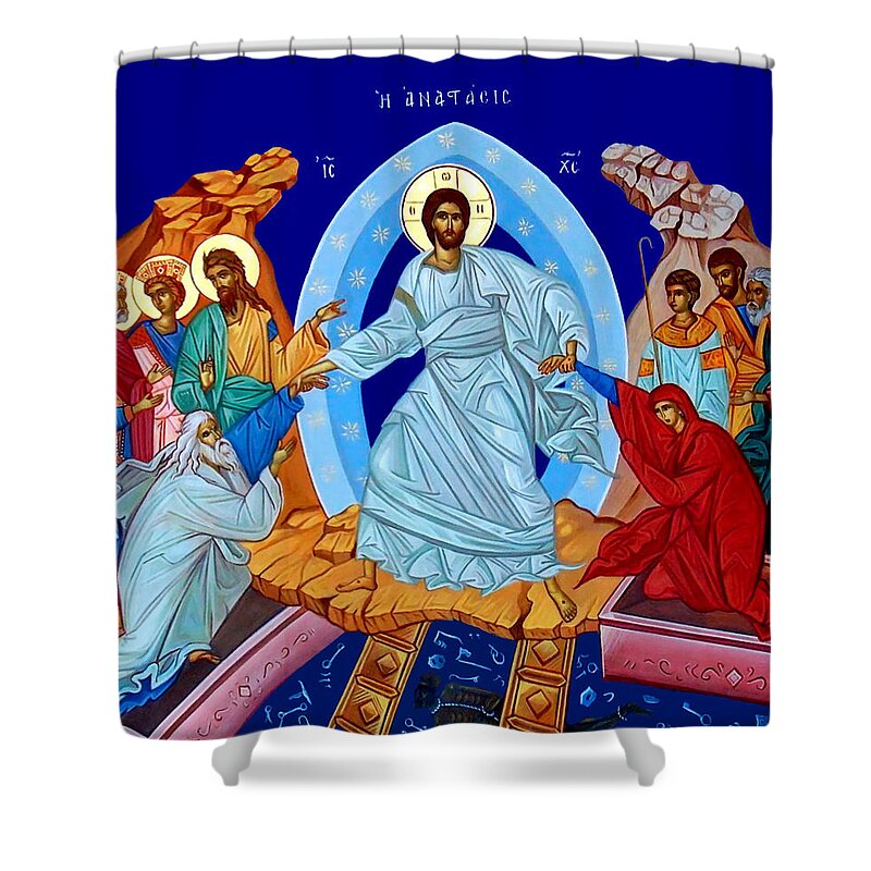 Resurrection In The Bible Shower Curtain featuring the painting Resurrection in the Bible by Munir Alawi