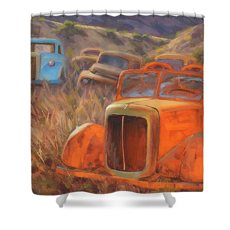 Old Trucks Shower Curtain featuring the painting Retired Fireman by Cody DeLong