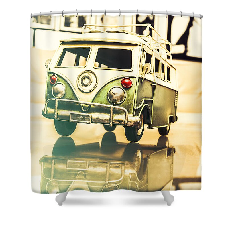Vehicle Shower Curtain featuring the photograph Retro 60s toy van by Jorgo Photography