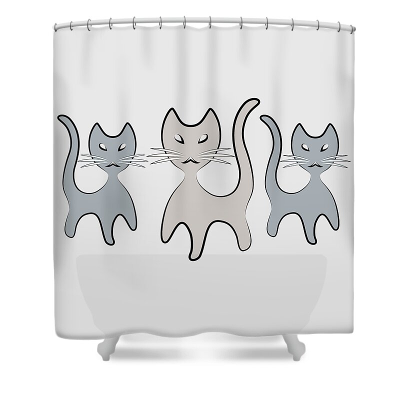 Graphic Cat Shower Curtain featuring the digital art Retro Cat Graphic in Grays by MM Anderson