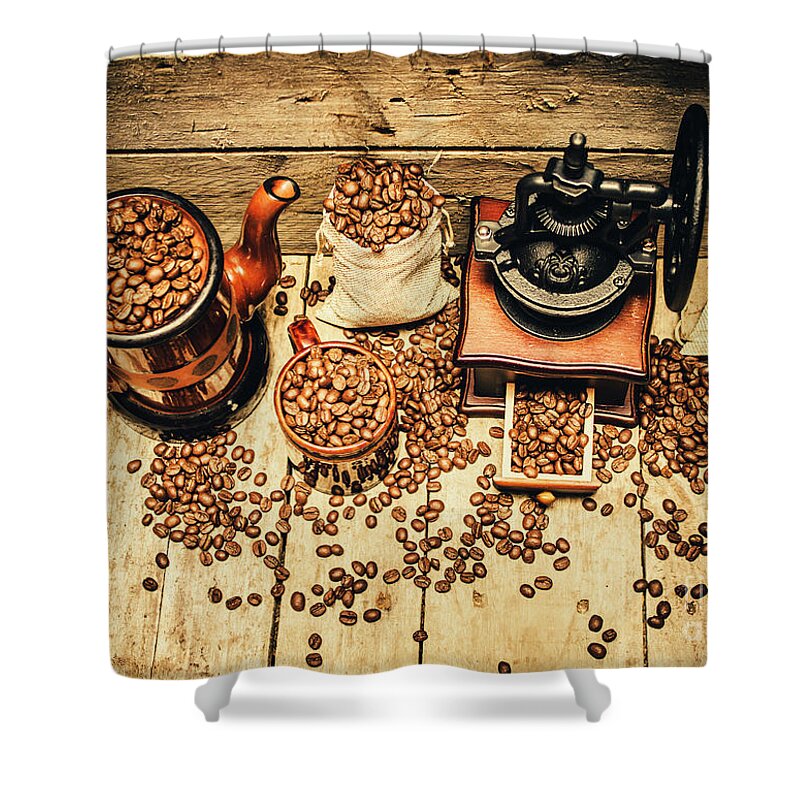 Grinder Shower Curtain featuring the photograph Retro coffee bean mill by Jorgo Photography