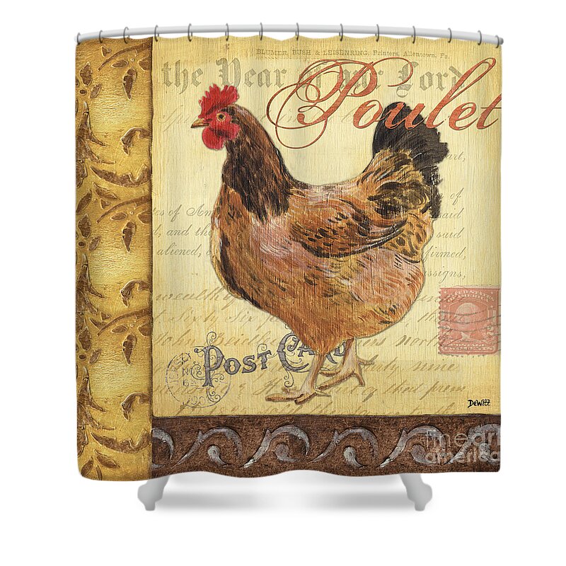 Rooster Shower Curtain featuring the painting Retro Rooster 1 by Debbie DeWitt