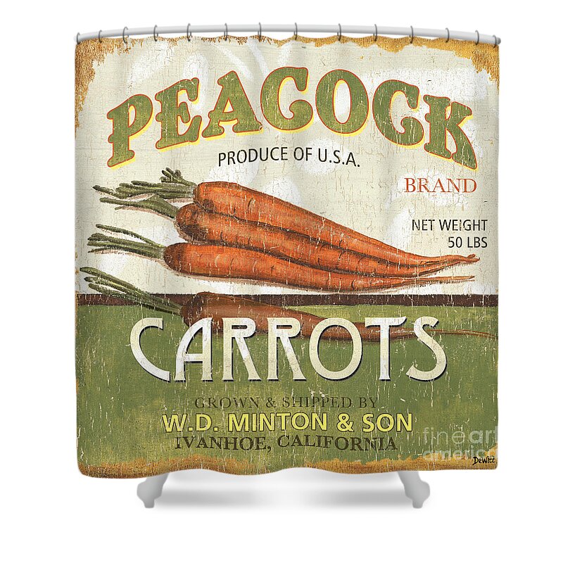 Food Shower Curtain featuring the painting Retro Veggie Label 2 by Debbie DeWitt