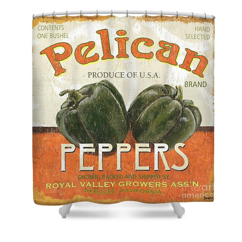 Food Shower Curtain featuring the painting Retro Veggie Labels 3 by Debbie DeWitt