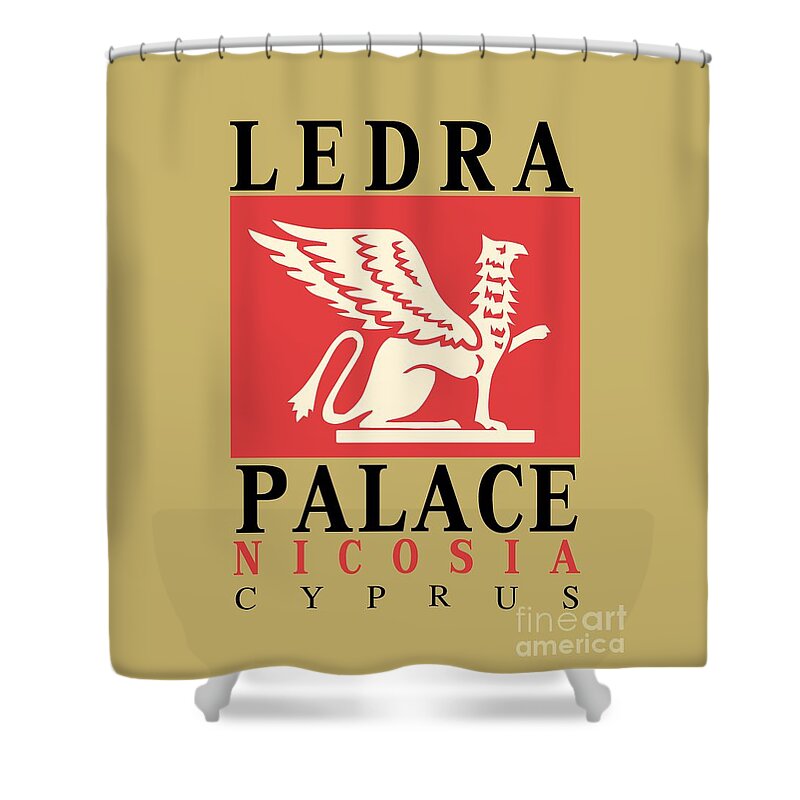  Shower Curtain featuring the digital art Retro vintage Ledra Palace Hotel Nicosia Cyprus by Heidi De Leeuw