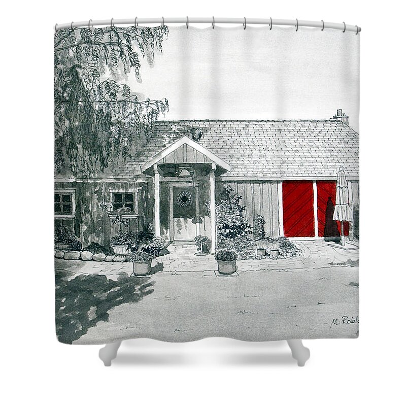 Retzlaff Winery Shower Curtain featuring the painting Retzlaff Winery with Red Door No. 2 by Mike Robles