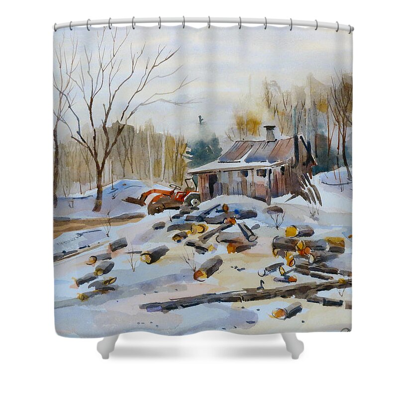 Winter Shower Curtain featuring the painting Reynold's Sugar Shack by David Gilmore
