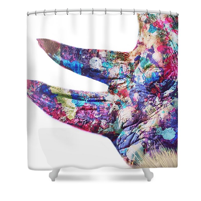 Rhino Shower Curtain featuring the painting Rhino by Mark Taylor