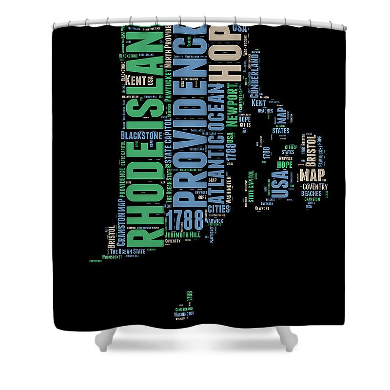 Rhode Island Shower Curtain featuring the digital art Rhode Island Word Cloud 2 by Naxart Studio