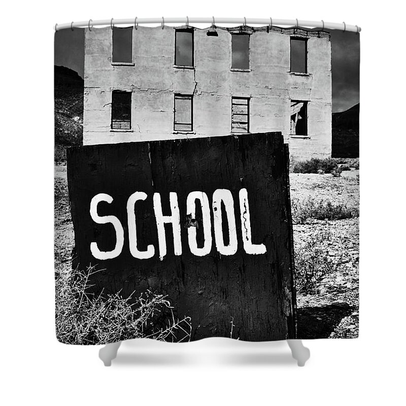 Death Valley National Park Shower Curtain featuring the photograph Rhyolite Ghost Town School by Kyle Hanson