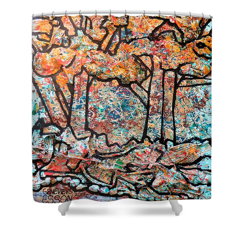 Trees Shower Curtain featuring the mixed media Rhythm Of The Forest by Genevieve Esson