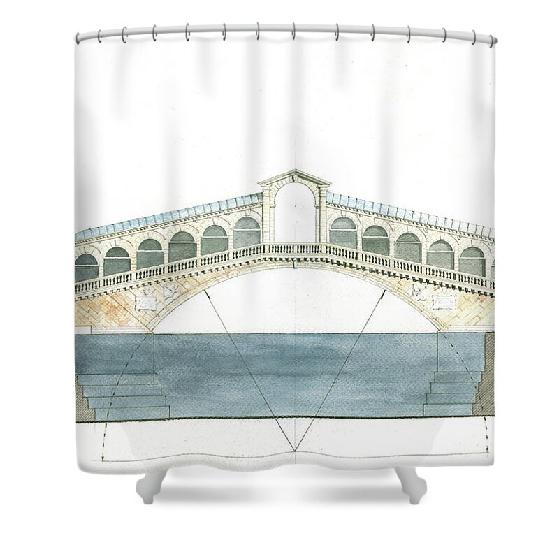  Architecture Artwork Shower Curtain featuring the painting Rialto bridge venice by Juan Bosco