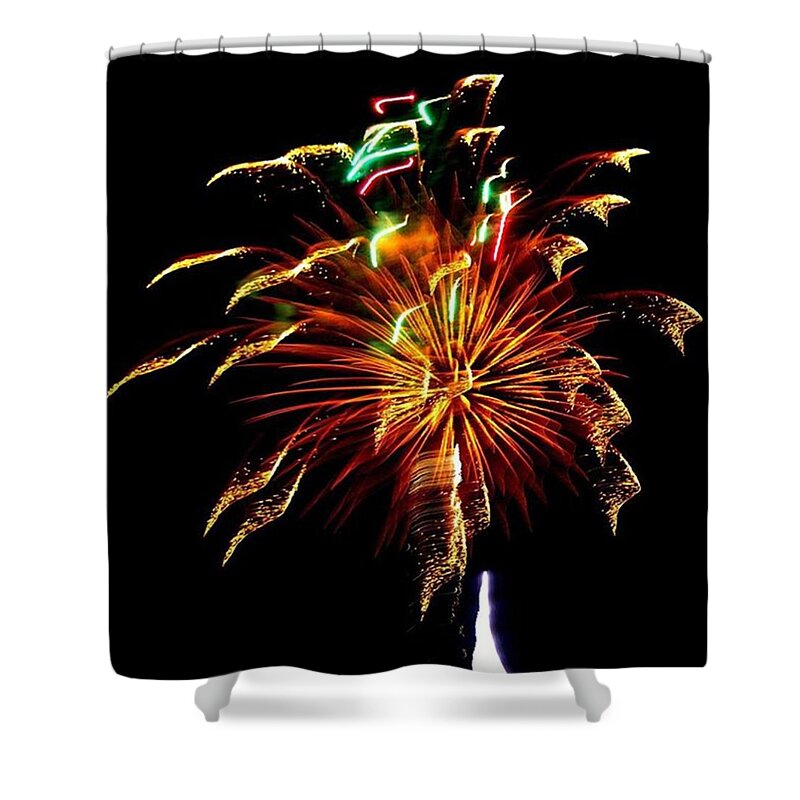 Independence Day Shower Curtain featuring the photograph Ribbons Of Lightfireworks Taken Over by Leah McPhail