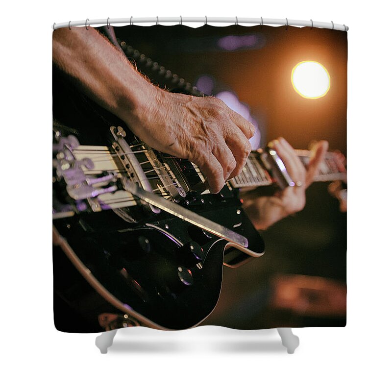 Rick Vito Shower Curtain featuring the digital art Rick Vito Slide Guitar by Christopher Cutter