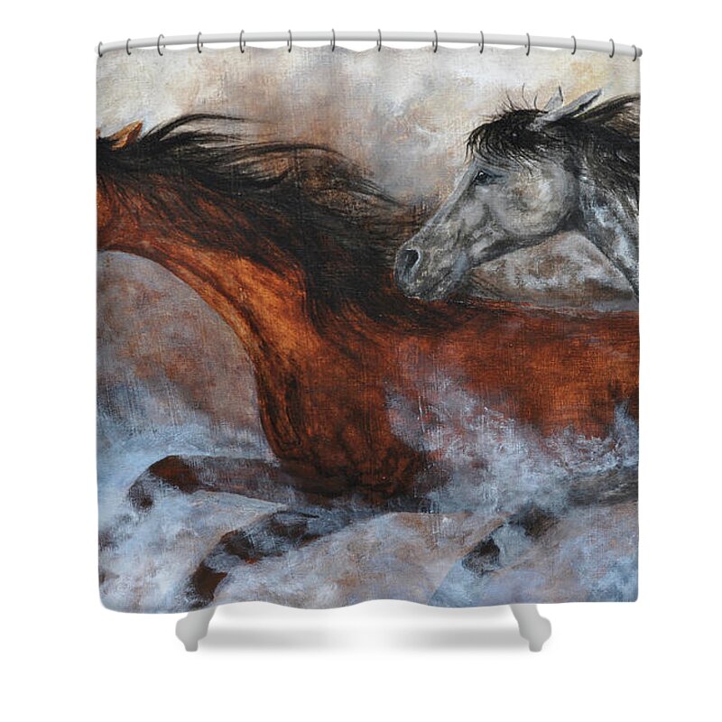 Kc Gallery Shower Curtain featuring the painting Ride the Wind_close up by Katherine Caughey