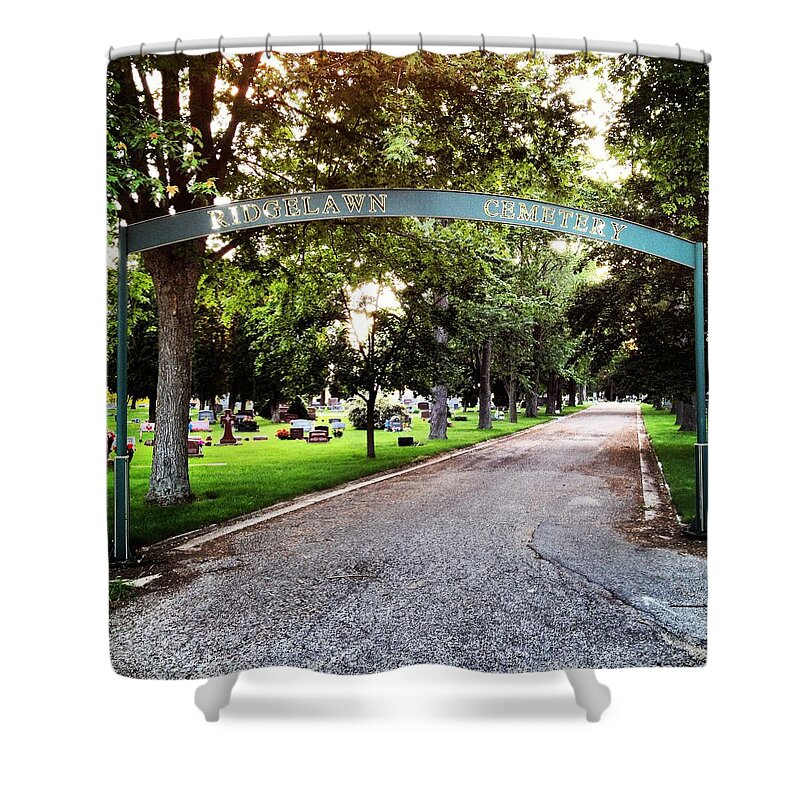 Breckenridge Shower Curtain featuring the photograph Ridgelawn Cemetery Entrance by Chris Brown