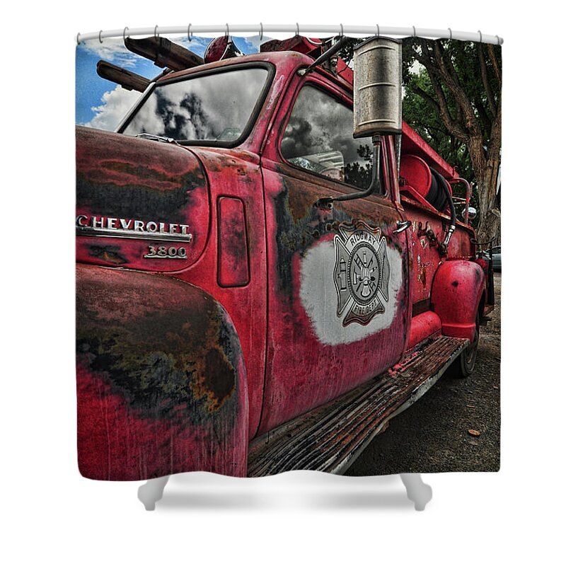 Fire Truck Shower Curtain featuring the photograph Ridgway Fire Truck by Randy Rogers
