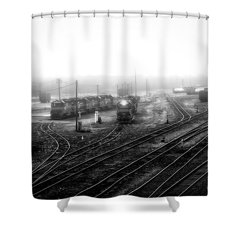 Train Shower Curtain featuring the photograph Rigby Yard South Portland by Bob Orsillo