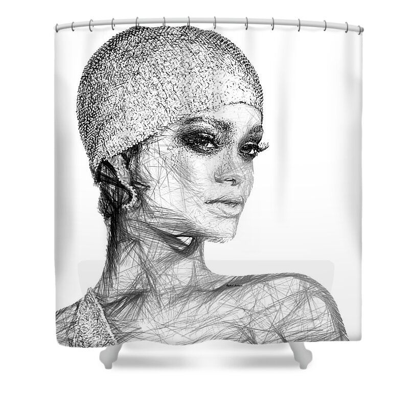 Rafael Salazar Shower Curtain featuring the digital art Rihanna by Rafael Salazar